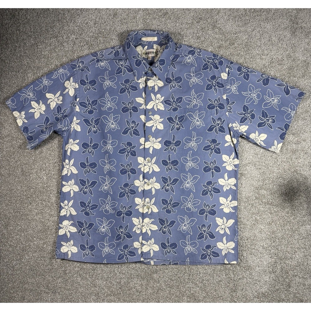 Camisa Hawaiana Campia Moda Vintage Azul Floral Manga Corta Talla XL